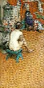 Carl Larsson leontine, naken rygg sittande-am ofen-i ateljen Spain oil painting artist